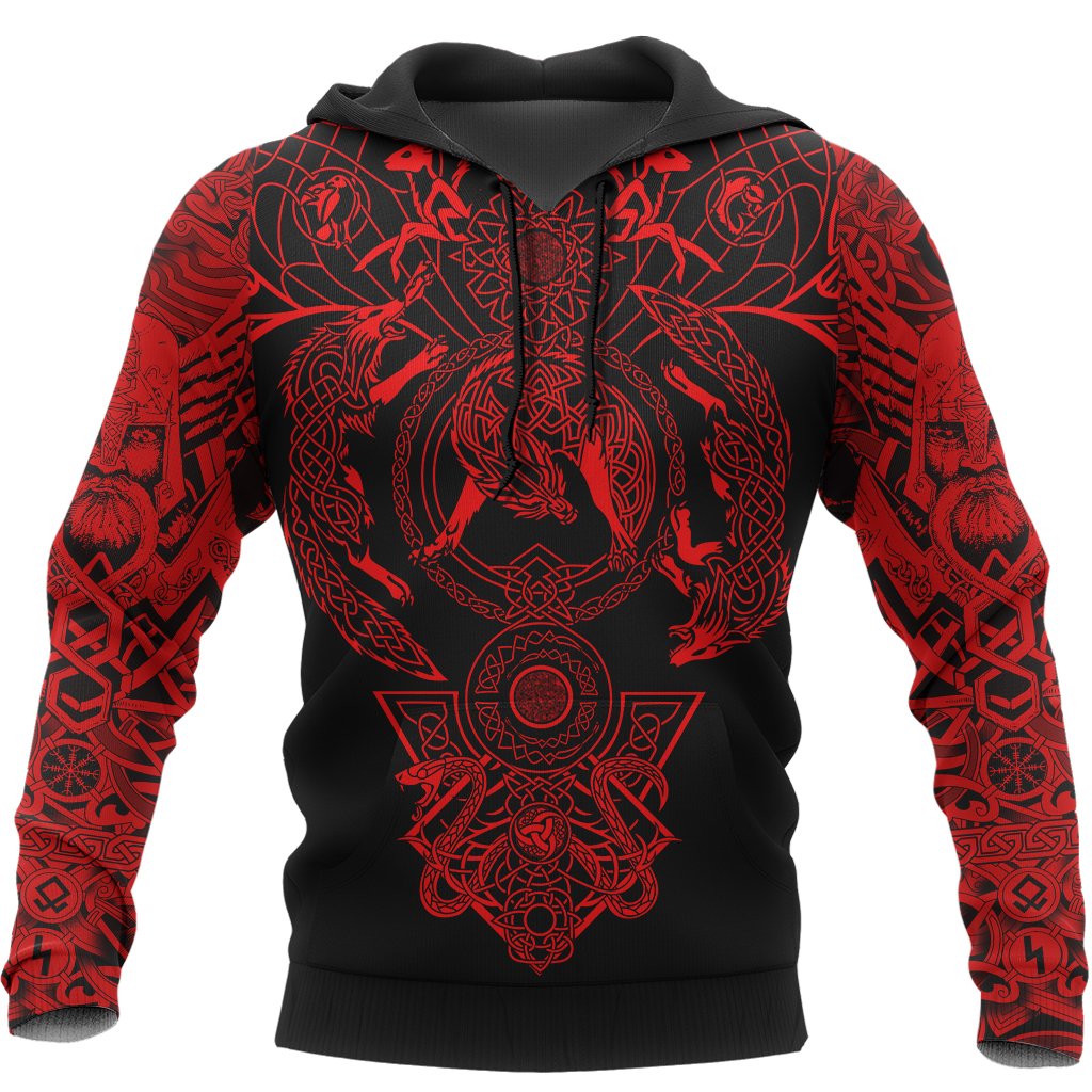 Viking Hoodie Tattoo All Over Print Red RLT12 - Wonder Print Shop