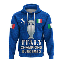 Blue zip hoodie with hood, Italy flag patches and 'ITALY CHAMPIONS EURO 2020' text