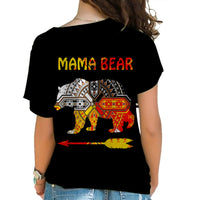 Black cross-shoulder shirt, multicolor Mama Bear graphic on back