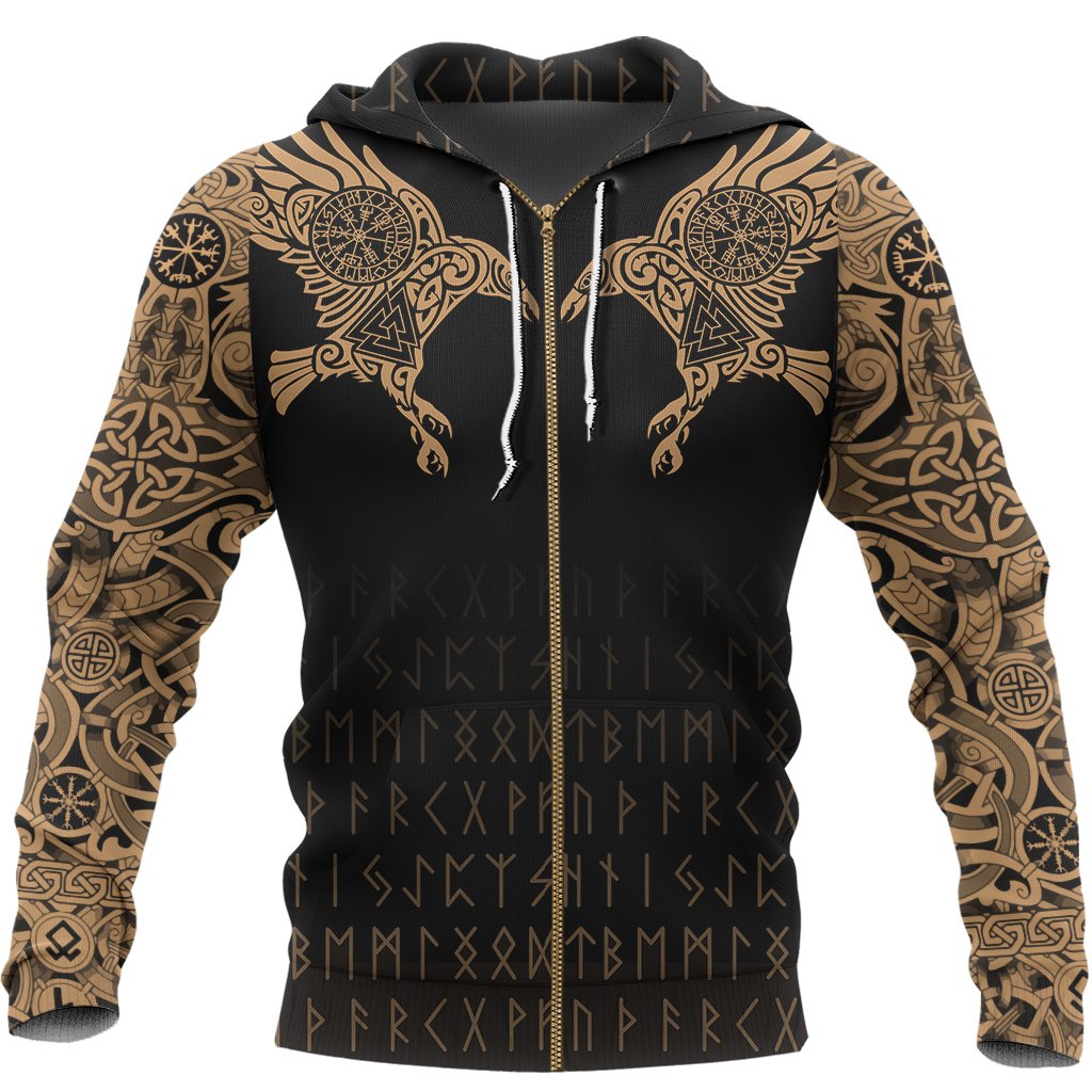 Viking Hoodie The Raven Of Odin Tattoo Special Gold (Zip) RLT12 - Wonder Print Shop