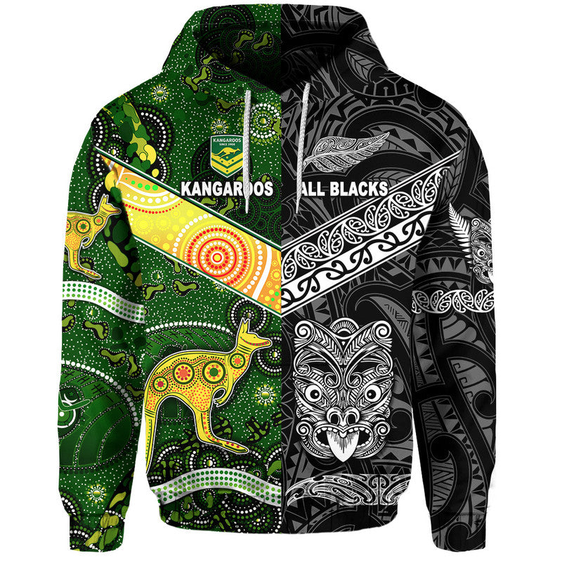 Custom New Zealand Maori All Black And Australia Kangaroos Aboriginal Hoodie Rugby Together LT8 - Wonder Print Shop