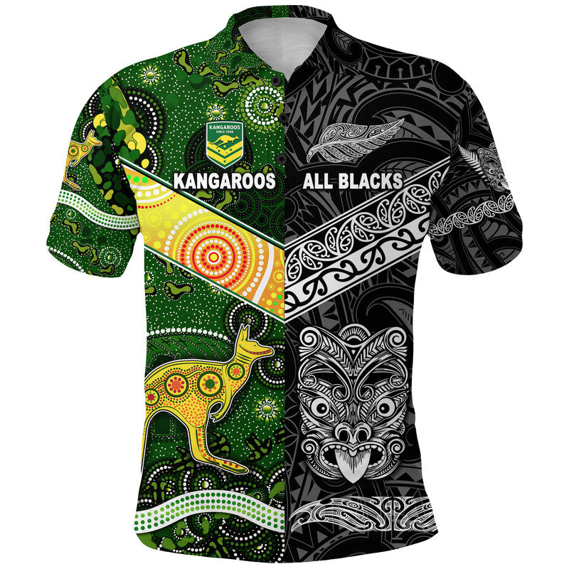 New Zealand Maori All Black And Australia Kangaroos Aboriginal Polo Shirt Rugby Together LT8 - Wonder Print Shop