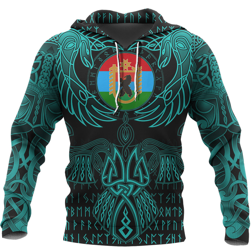 Viking Karelia Hoodie Valknut of Odin Cyan RLT12 - Wonder Print Shop