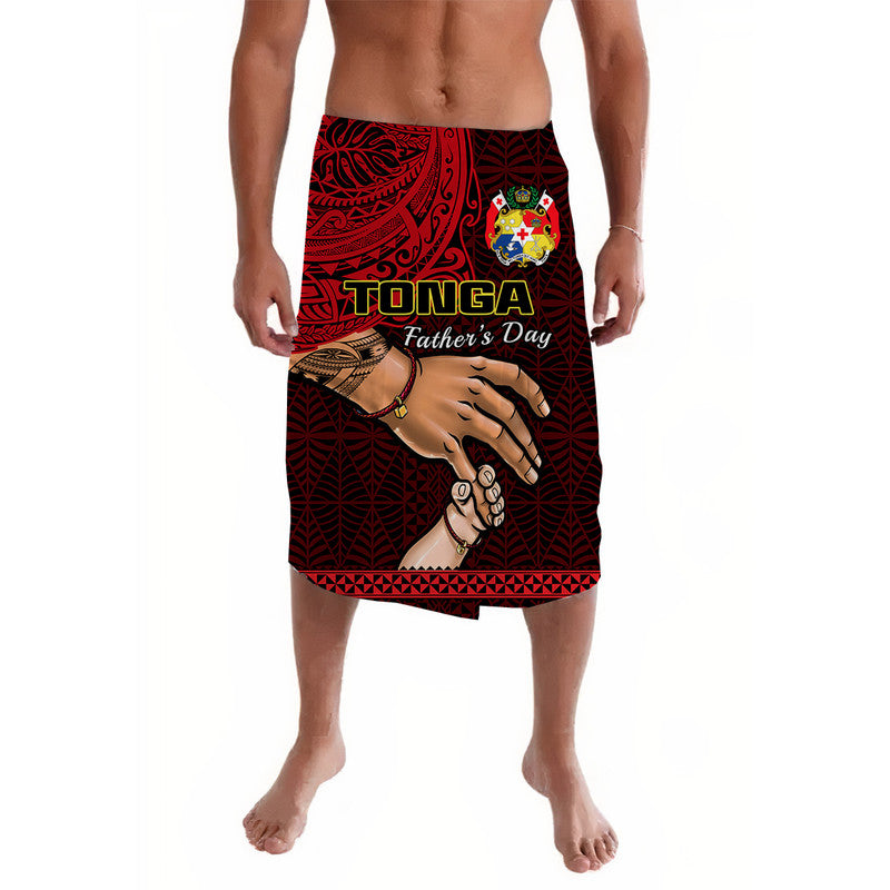 Black Tonga Father's Day lavalava sarong with red tribal patterns and hand graphic
