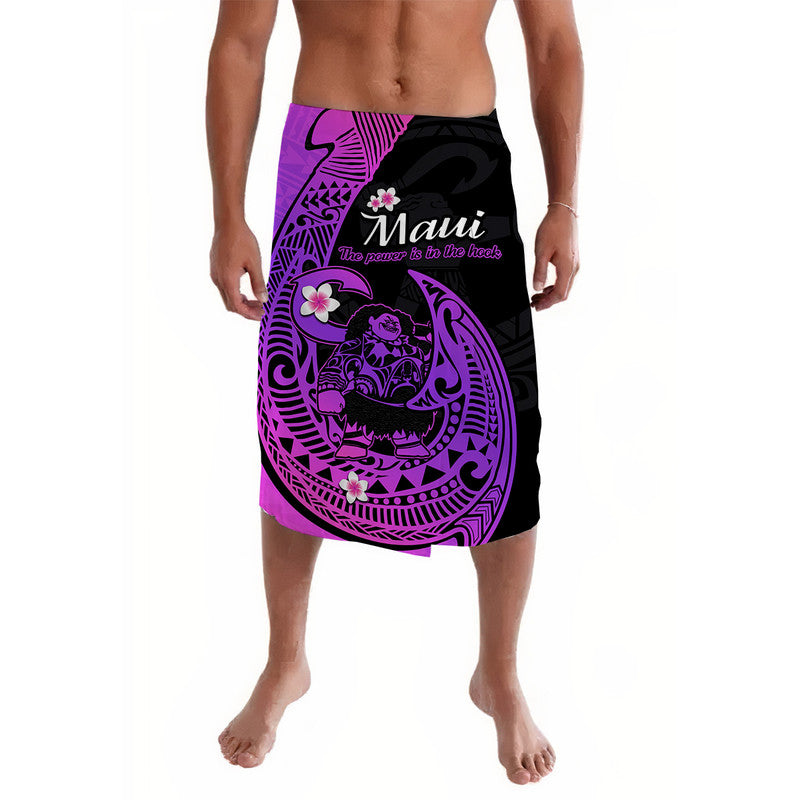 Men’s magenta gradient Polynesian lava skirt with black fish-hook and floral print