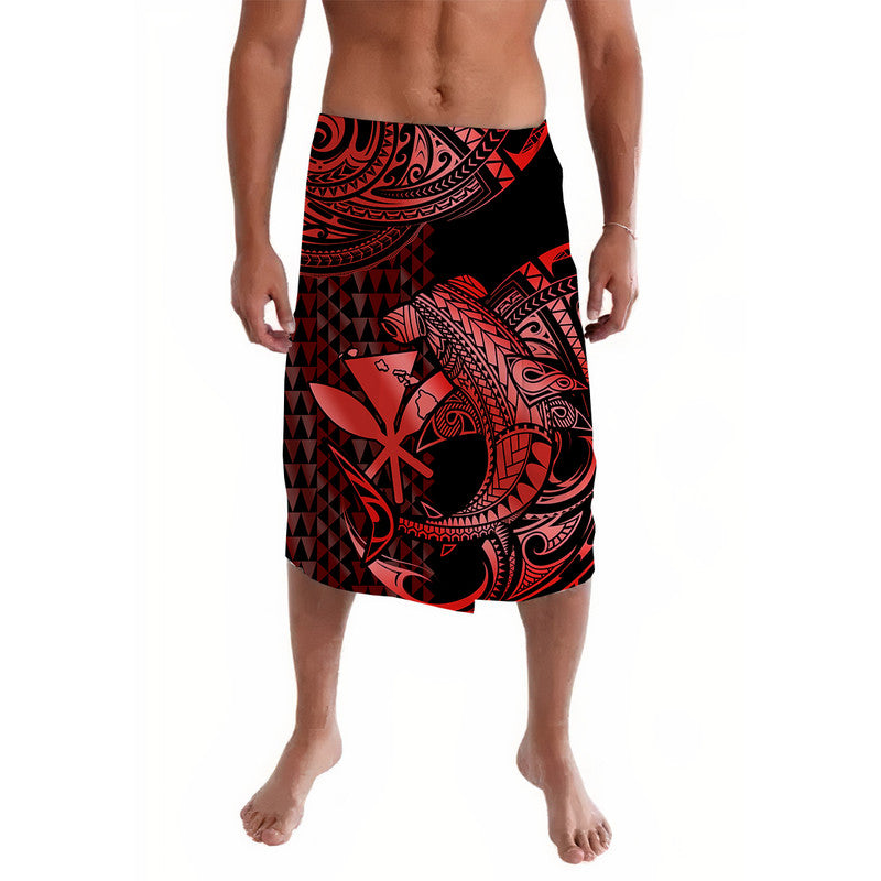 Red and black shark Polynesian lavalava sarong with geometric pattern