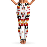 Women’s leggings with white base and red, black, and gold geometric native pattern