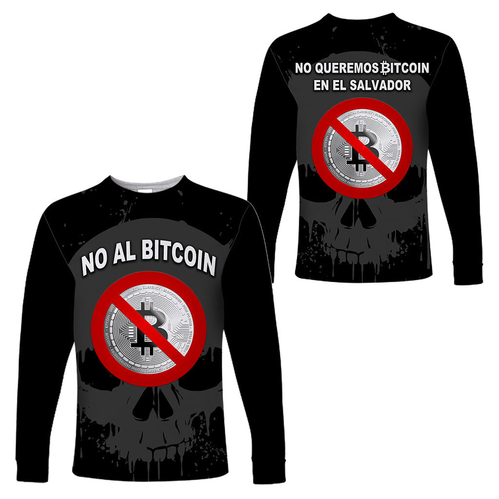 El Salvador Long Sleeve Shirt No Al Bitcoin Skull Style - Black LT8 - Wonder Print Shop