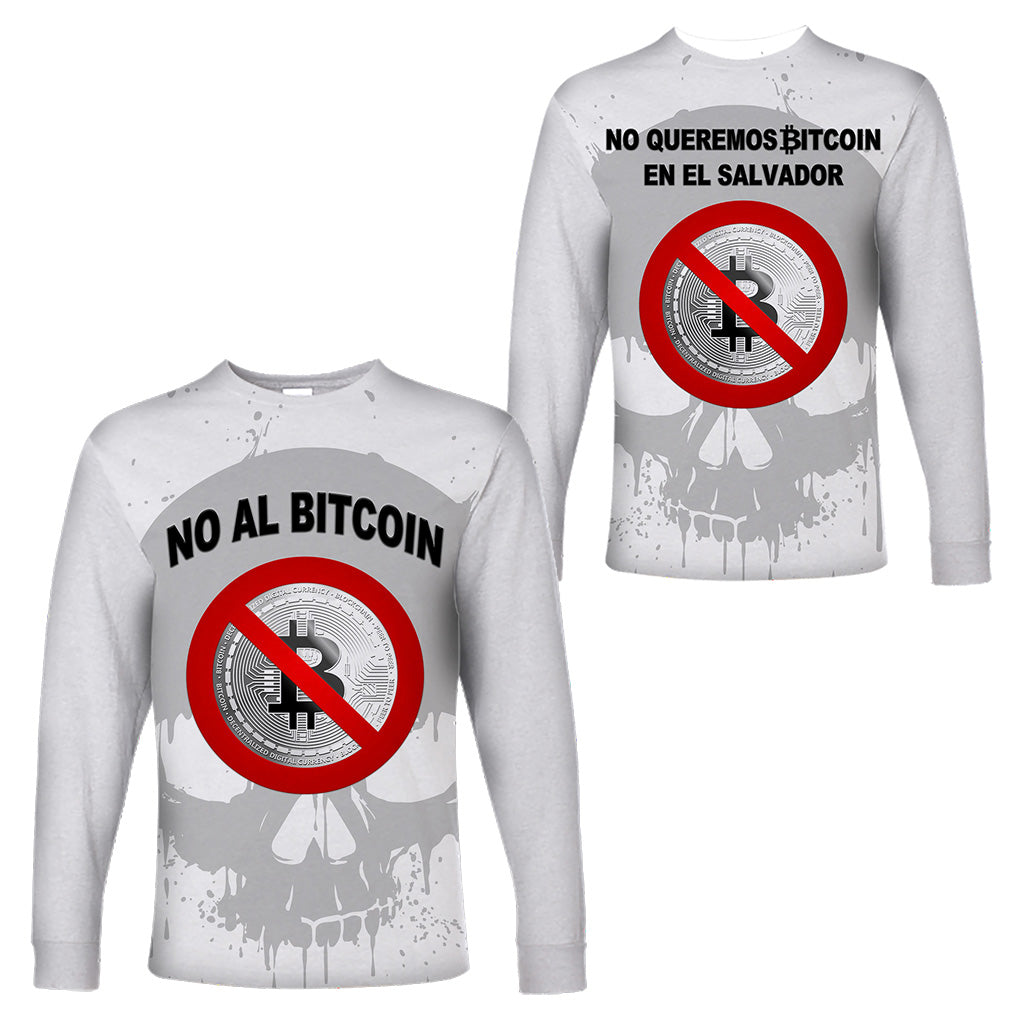 El Salvador Long Sleeve Shirt No Al Bitcoin Skull Style - White LT8 - Wonder Print Shop