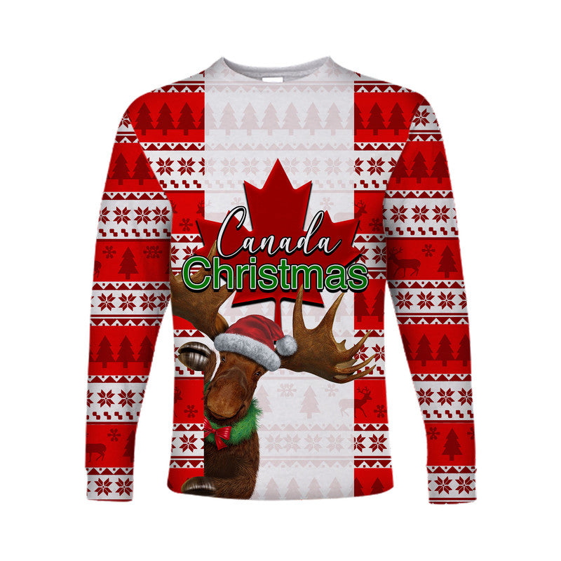 Christmas Moose Canada Long Sleeve Shirts Flag Style  LT6 - Wonder Print Shop