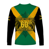 Green long-sleeve shirt with black sleeves; Independence 60th anniversary text and lion graphic