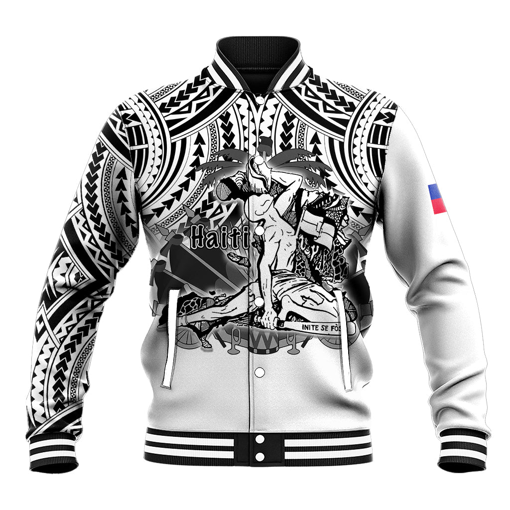 (Custom Personalised) Haiti Baseball Jacket Polynesian Neg Maron White Style LT6 - Wonder Print Shop