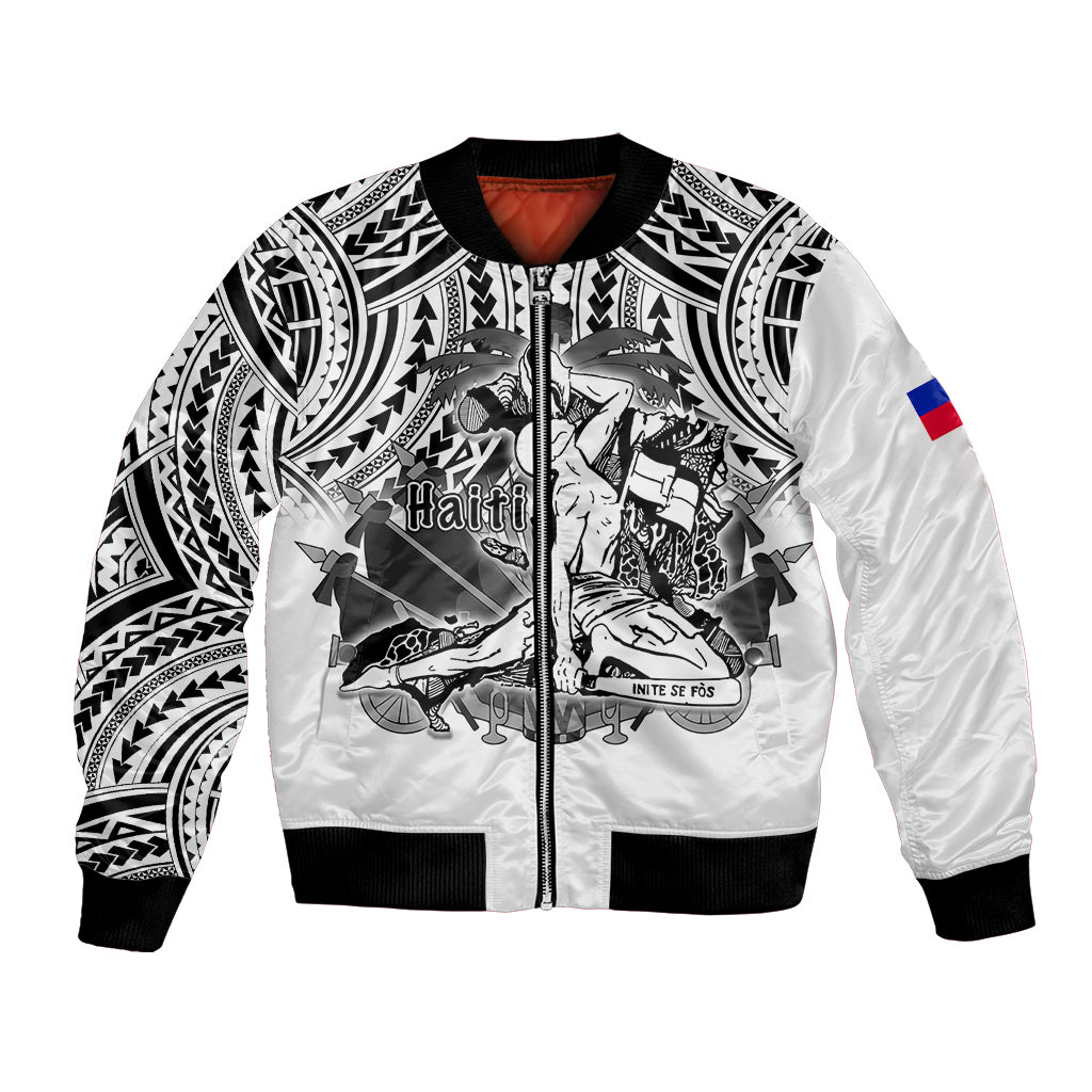 (Custom Personalised) Haiti Bomber Jacket Polynesian Neg Maron White Style LT6 - Wonder Print Shop