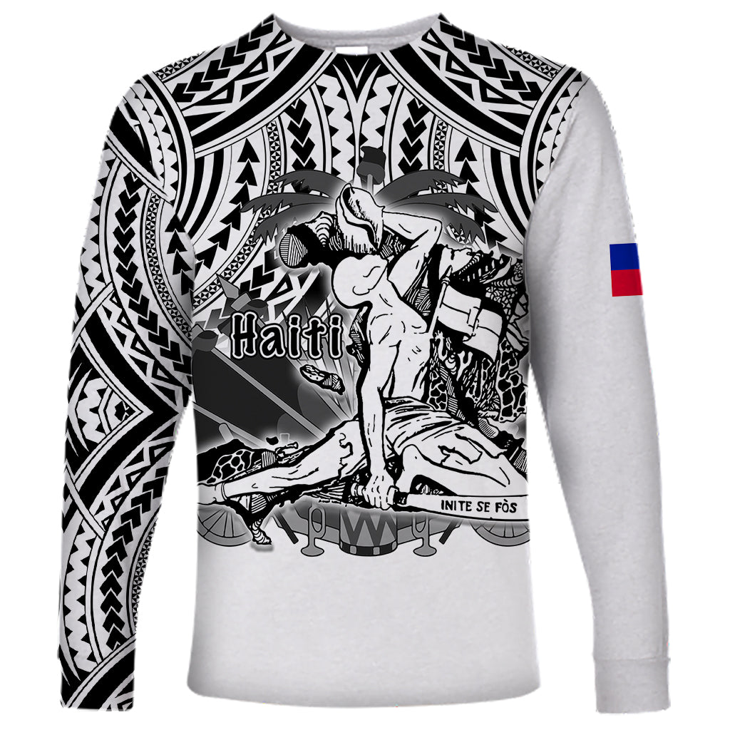 (Custom Personalised) Haiti Long Sleeve Shirt Polynesian Neg Maron White Style LT6 - Wonder Print Shop