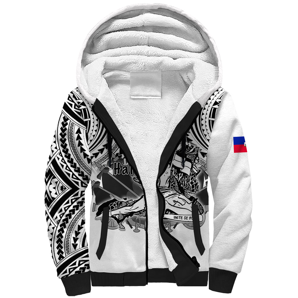 (Custom Personalised) Haiti Sherpa Hoodie Polynesian Neg Maron White Style LT6 - Wonder Print Shop