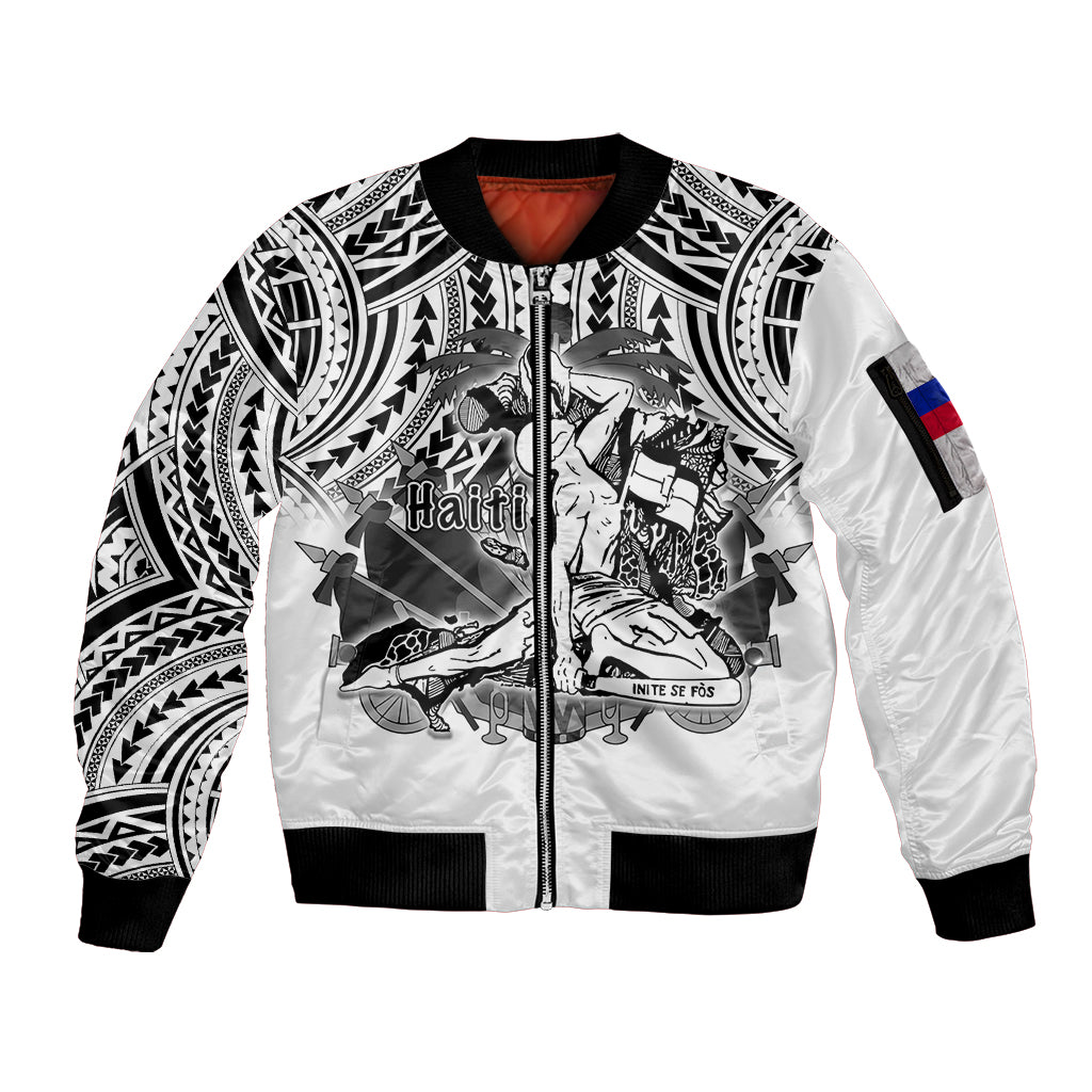 (Custom Personalised) Haiti Sleeve Zip Bomber Jacket Polynesian Neg Maron White Style LT6 - Wonder Print Shop