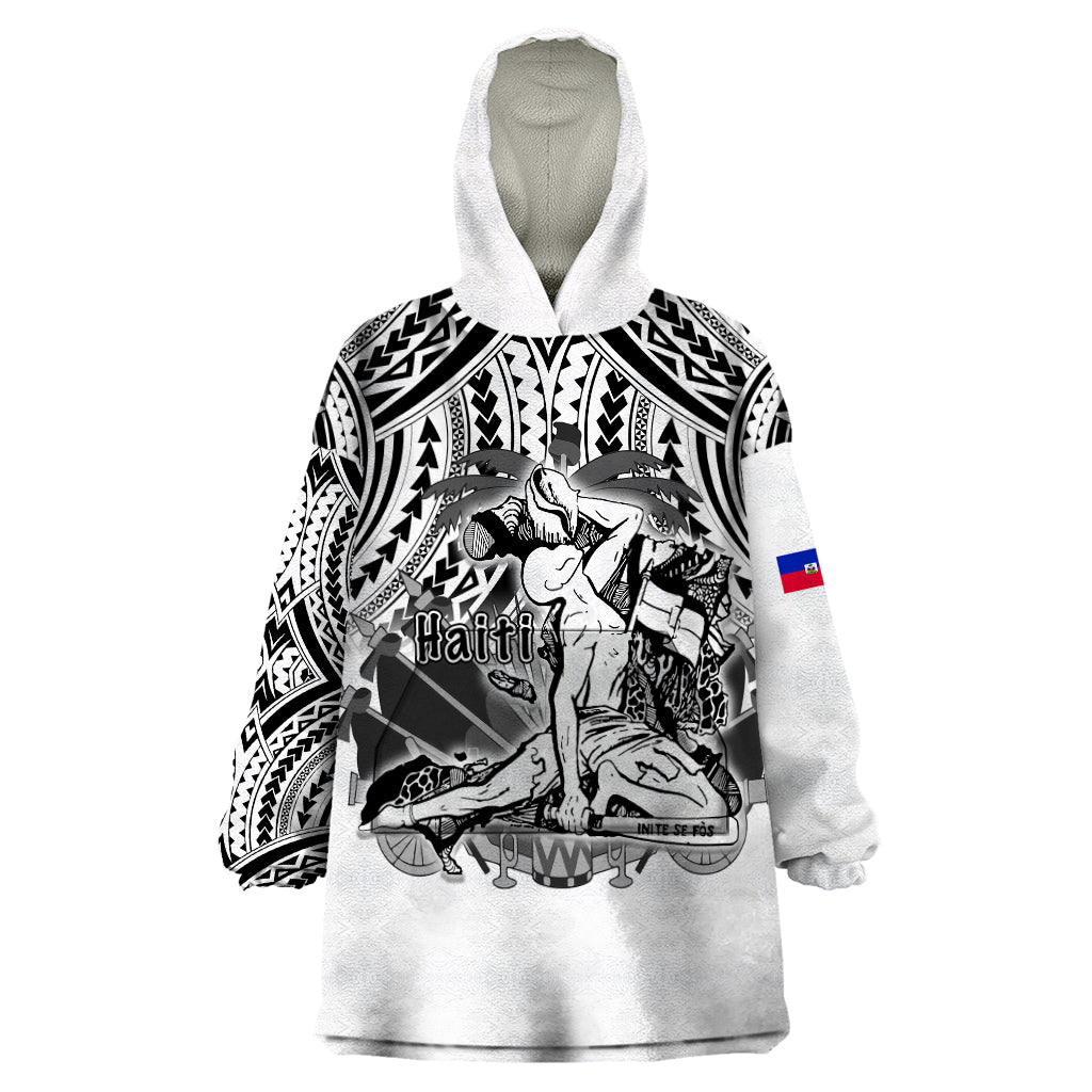 (Custom Personalised) Haiti Wearable Blanket Hoodie Polynesian Neg Maron White Style LT6 - Wonder Print Shop