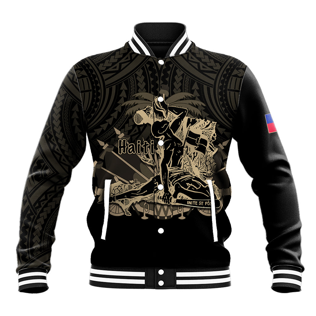 (Custom Personalised) Haiti Baseball Jacket Polynesian Neg Maron Black Style LT6 - Wonder Print Shop