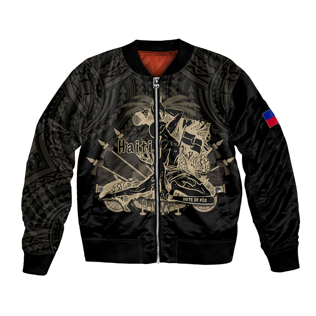 (Custom Personalised) Haiti Bomber Jacket Polynesian Neg Maron Black Style LT6 - Wonder Print Shop