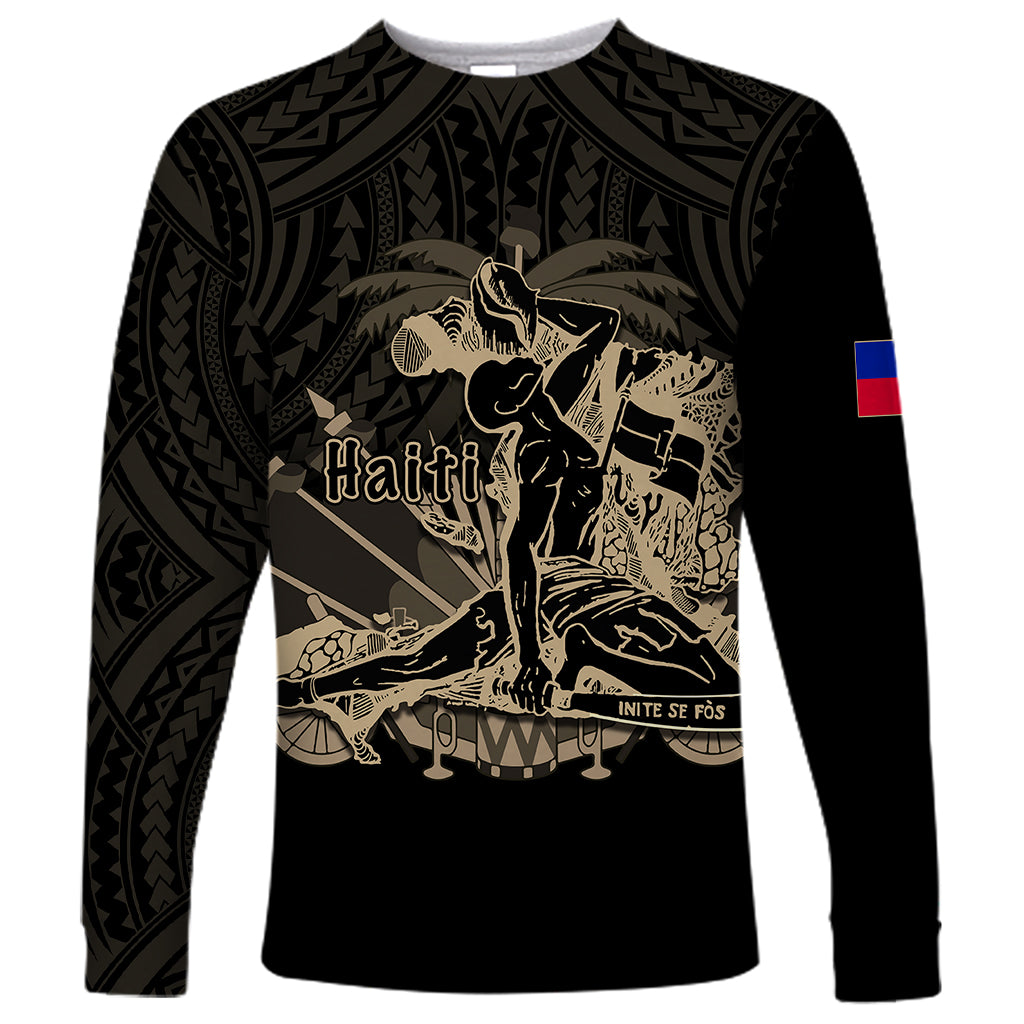 (Custom Personalised) Haiti Long Sleeve Shirt Polynesian Neg Maron Black Style LT6 - Wonder Print Shop