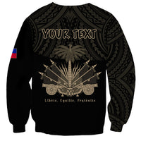 Black crewneck sweatshirt back with 'YOUR TEXT' graphic and slogan text