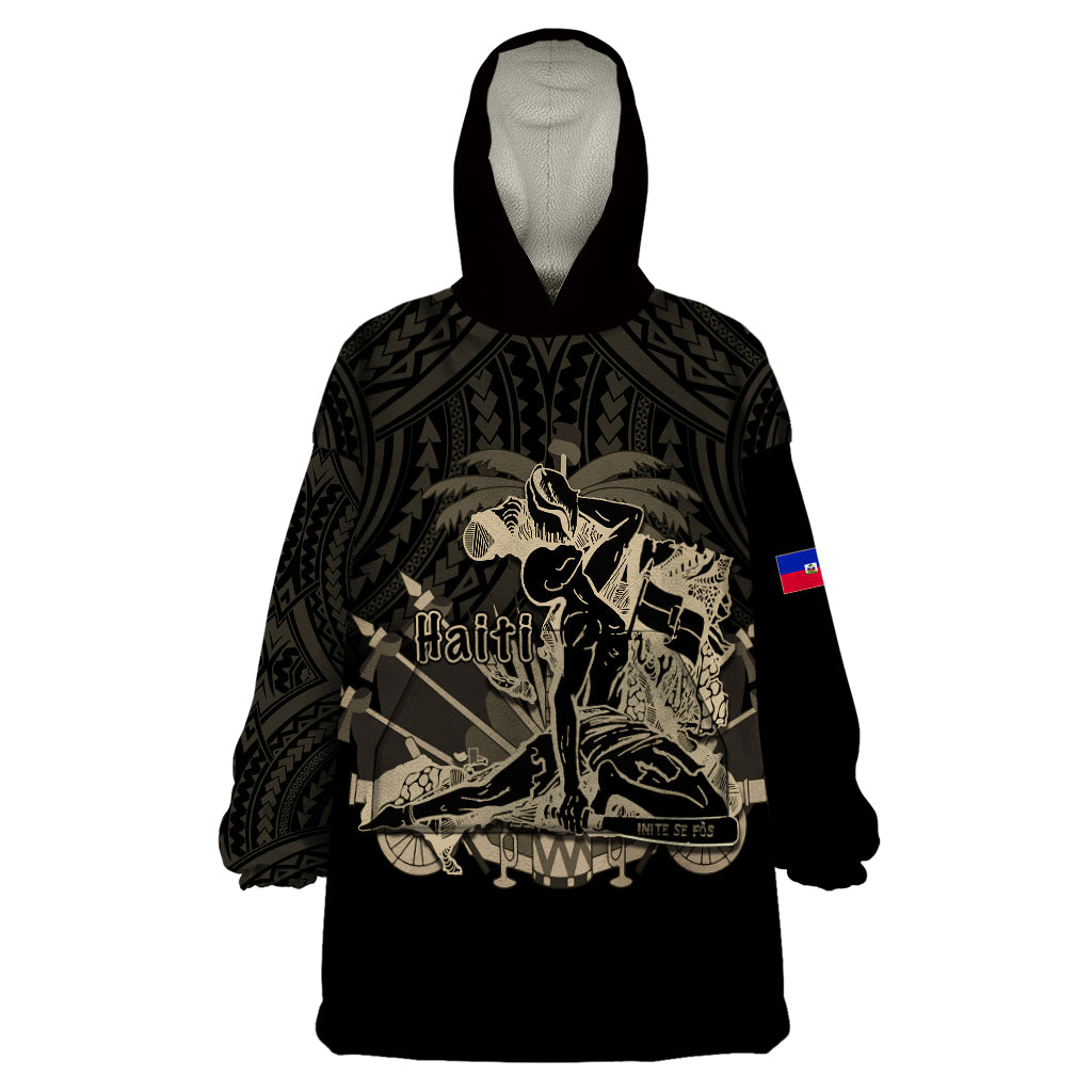 (Custom Personalised) Haiti Wearable Blanket Hoodie Polynesian Neg Maron Black Style LT6 - Wonder Print Shop