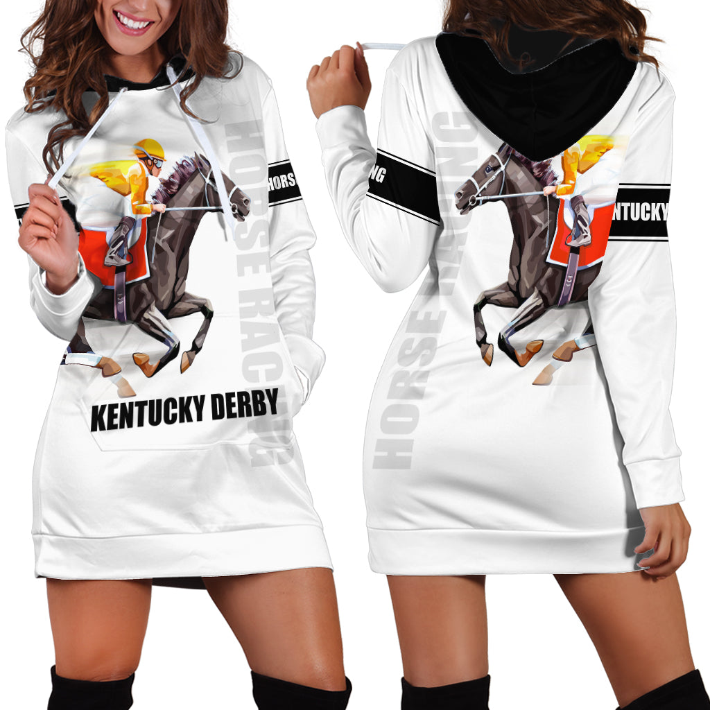 Kentucky Horse Racing Hoodie Dress Sporty Style White LT6 - Wonder Print Shop