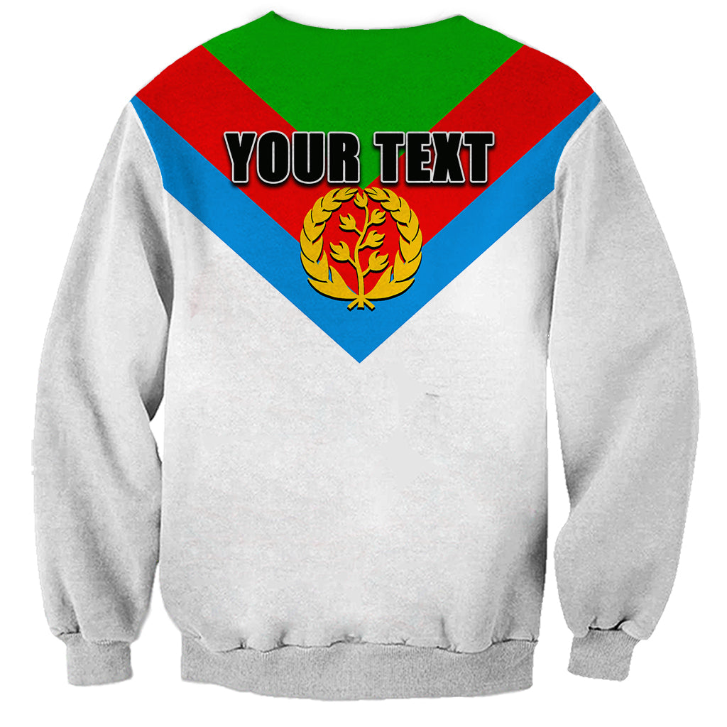 Unisex white sweatshirt back with tricolor V chevron, 'YOUR TEXT', and gold crest emblem