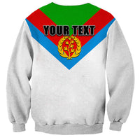 Unisex white sweatshirt back with tricolor V chevron, 'YOUR TEXT', and gold crest emblem