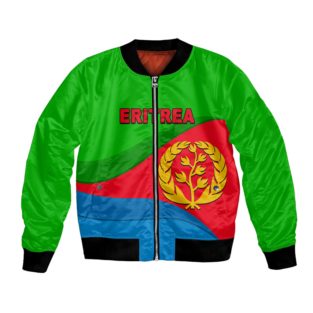 Unisex green bomber jacket with front zipper and Eritrea flag graphic