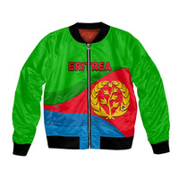 Unisex green bomber jacket with front zipper and Eritrea flag graphic