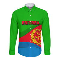 Green long-sleeve button shirt with Eritrea flag graphic and ERITREA text on front