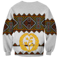Unisex white sweatshirt with golden tree crest and geometric border print