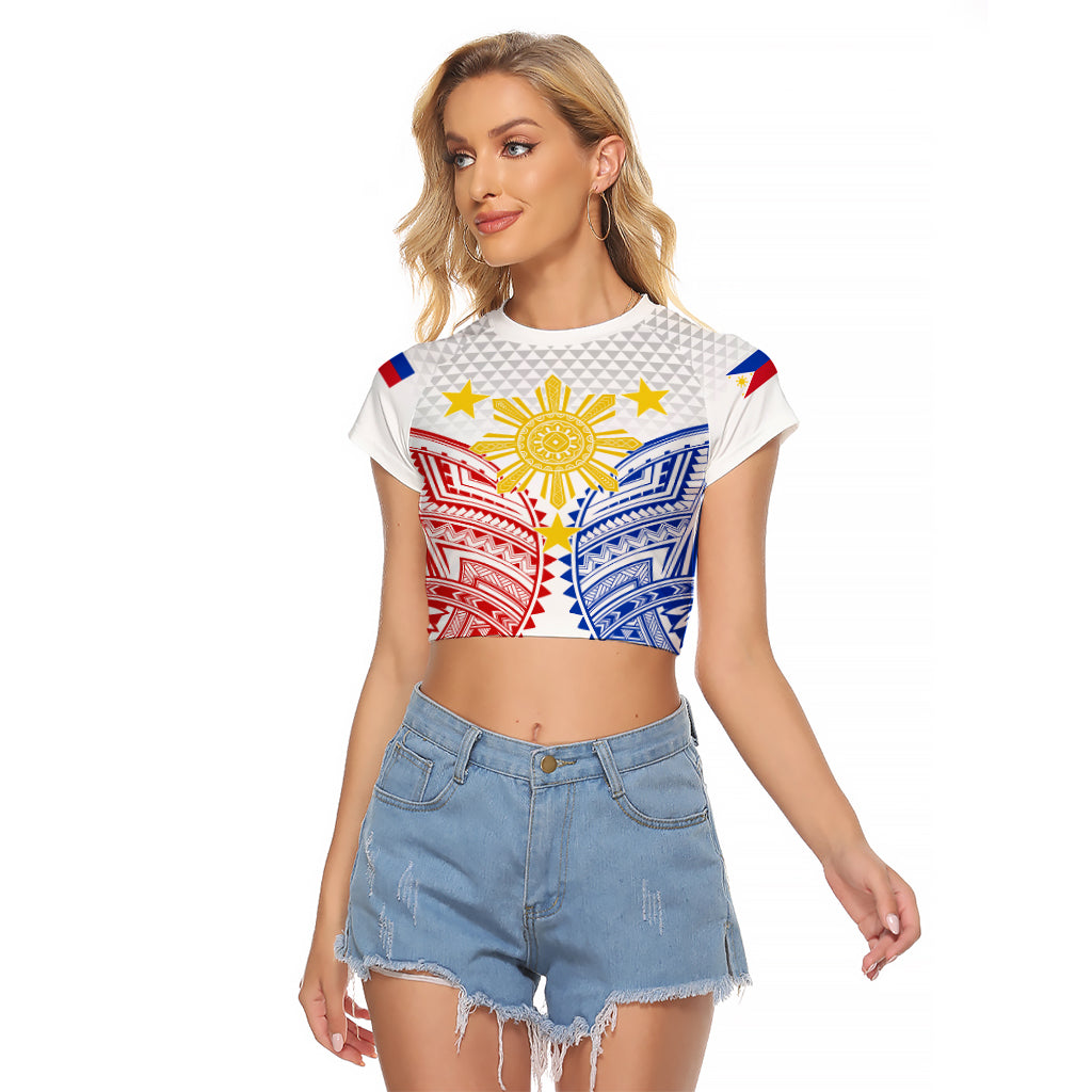 Personalised Philippines Independence Day Raglan Cropped T Shirt Tribal Sun and Stars Ver 01 - Wonder Print Shop