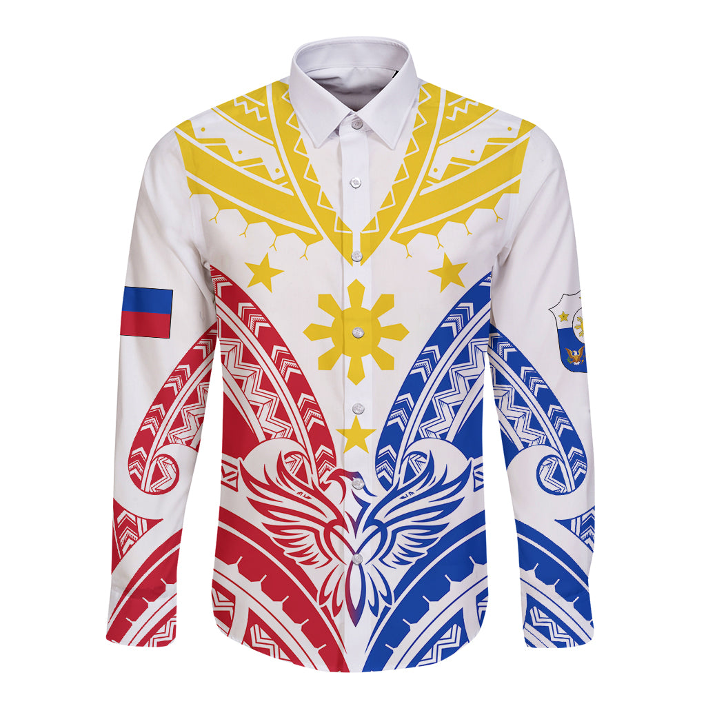 Personalised Philippines Independence Day Long Sleeve Button Shirt Tribal Sun and Stars Ver 02 - Wonder Print Shop