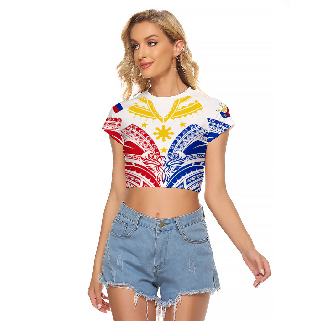 Personalised Philippines Independence Day Raglan Cropped T Shirt Tribal Sun and Stars Ver 02 - Wonder Print Shop