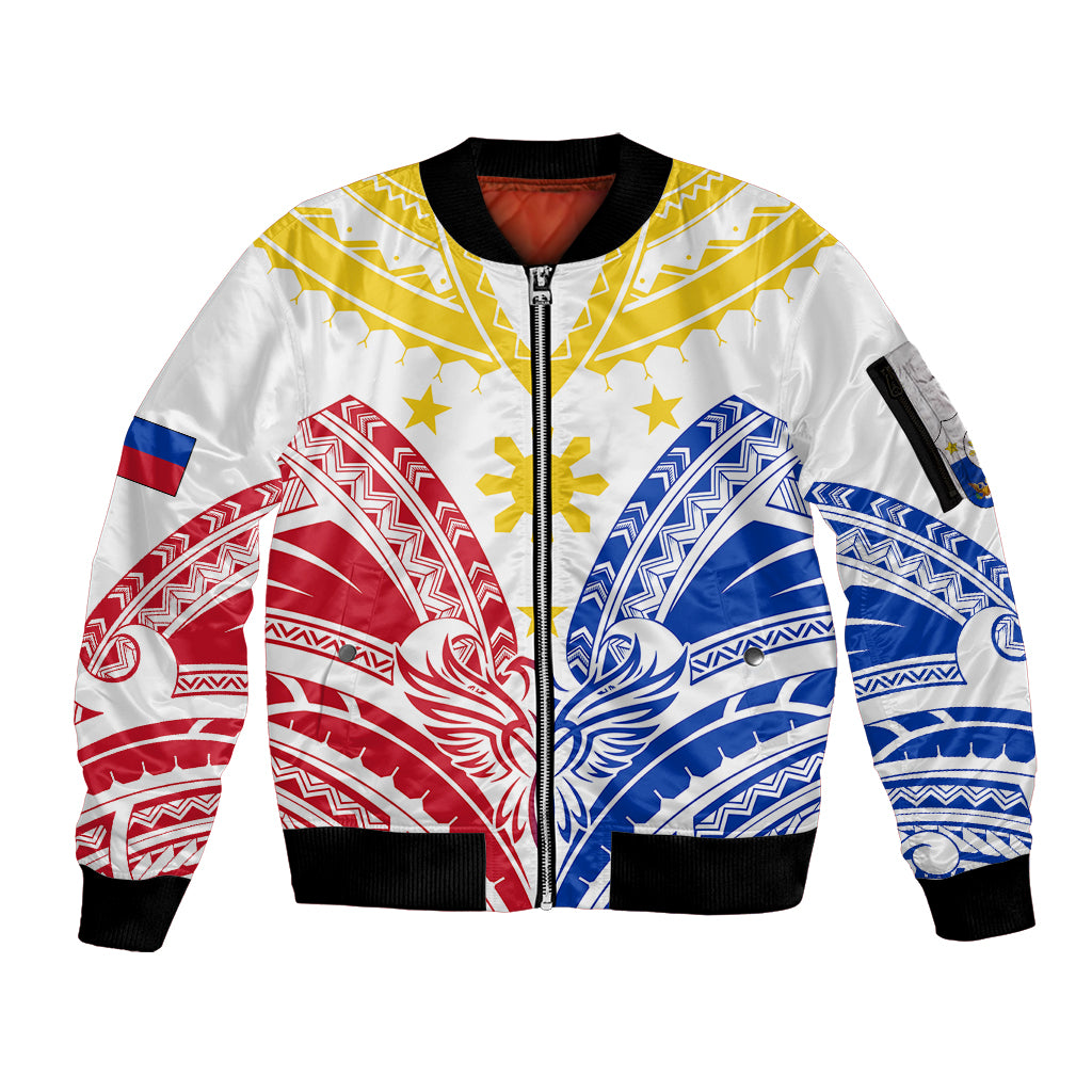 Personalised Philippines Independence Day Sleeve Zip Bomber Jacket Tribal Sun and Stars Ver 02 - Wonder Print Shop