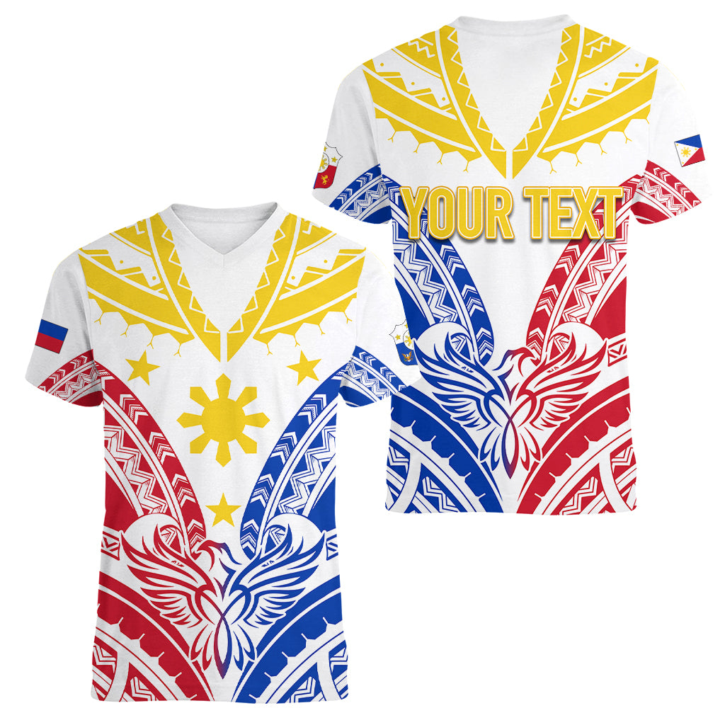 Personalised Philippines Independence Day Women V Neck T Shirt Tribal Sun and Stars Ver 02 - Wonder Print Shop