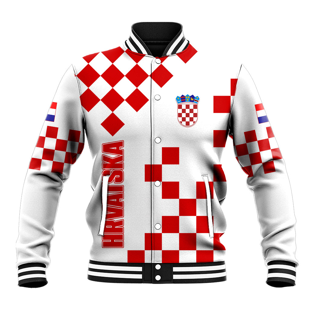 Croatia National Day Baseball Jacket Checkerboard Hrvatska Simple Style 01 LT7 - Wonder Print Shop