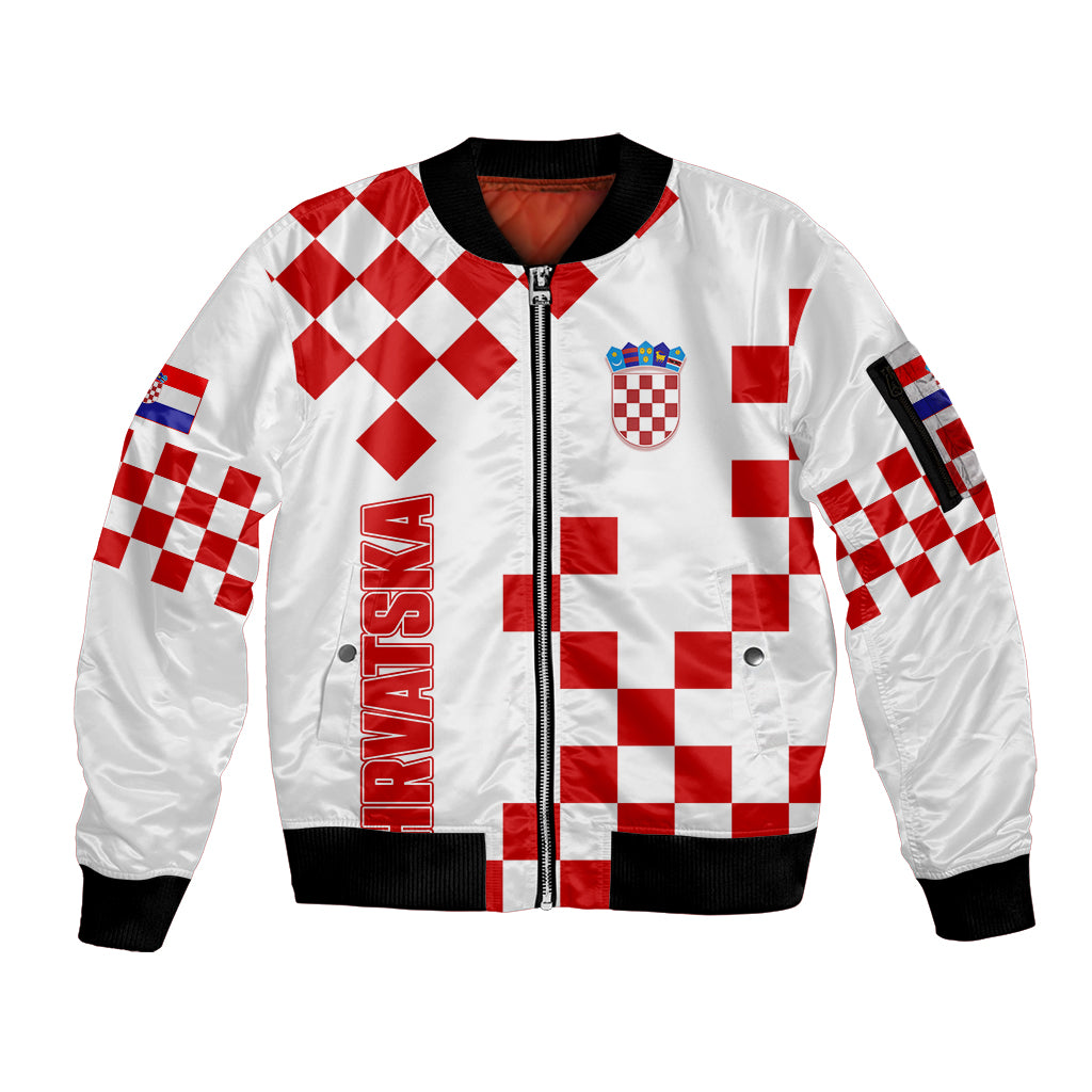 Croatia National Day Sleeve Zip Bomber Jacket Checkerboard Hrvatska Simple Style 01 - Wonder Print Shop