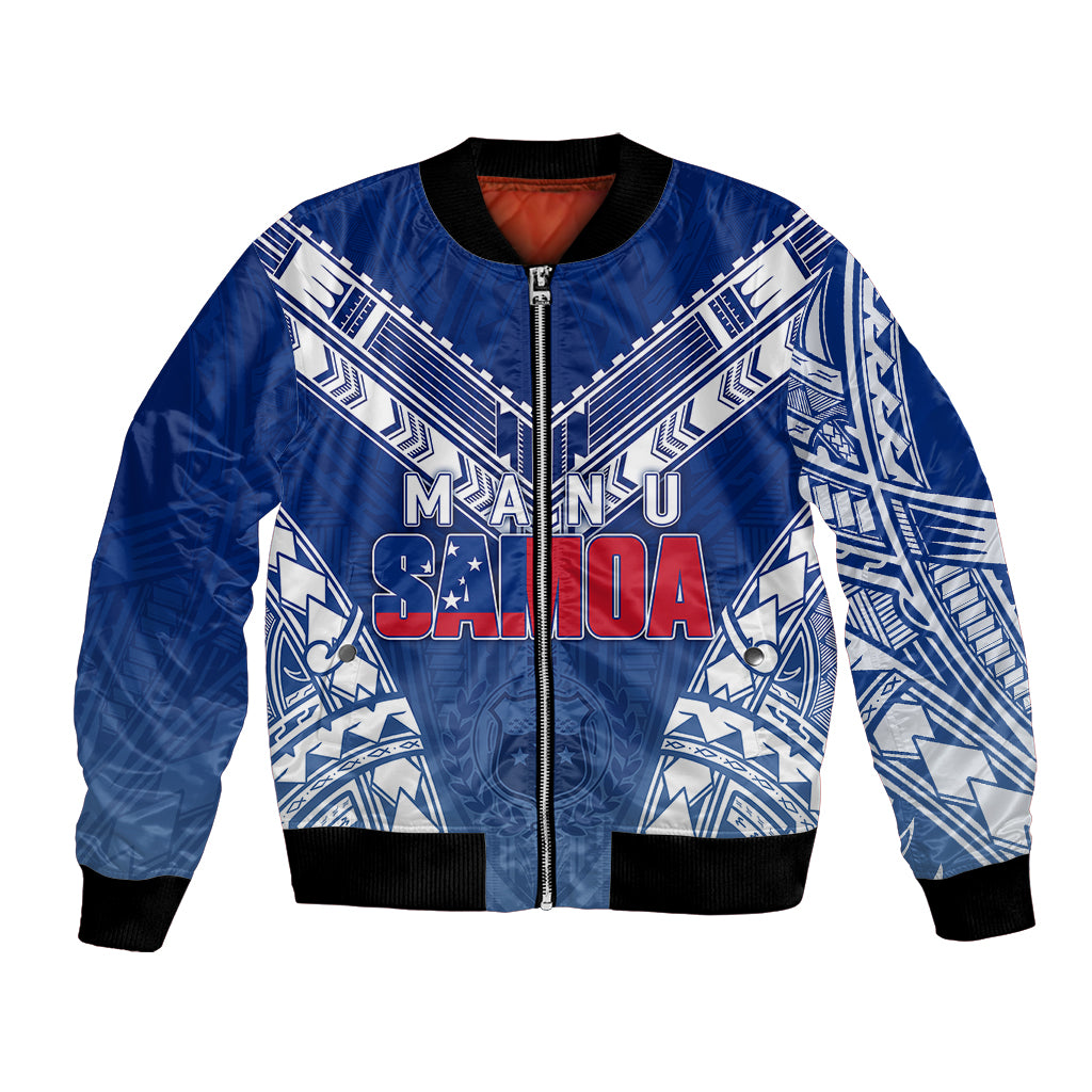 Personalised Samoa Rugby Bomber Jacket Manu Samoa Gradient Blue LT7 - Wonder Print Shop