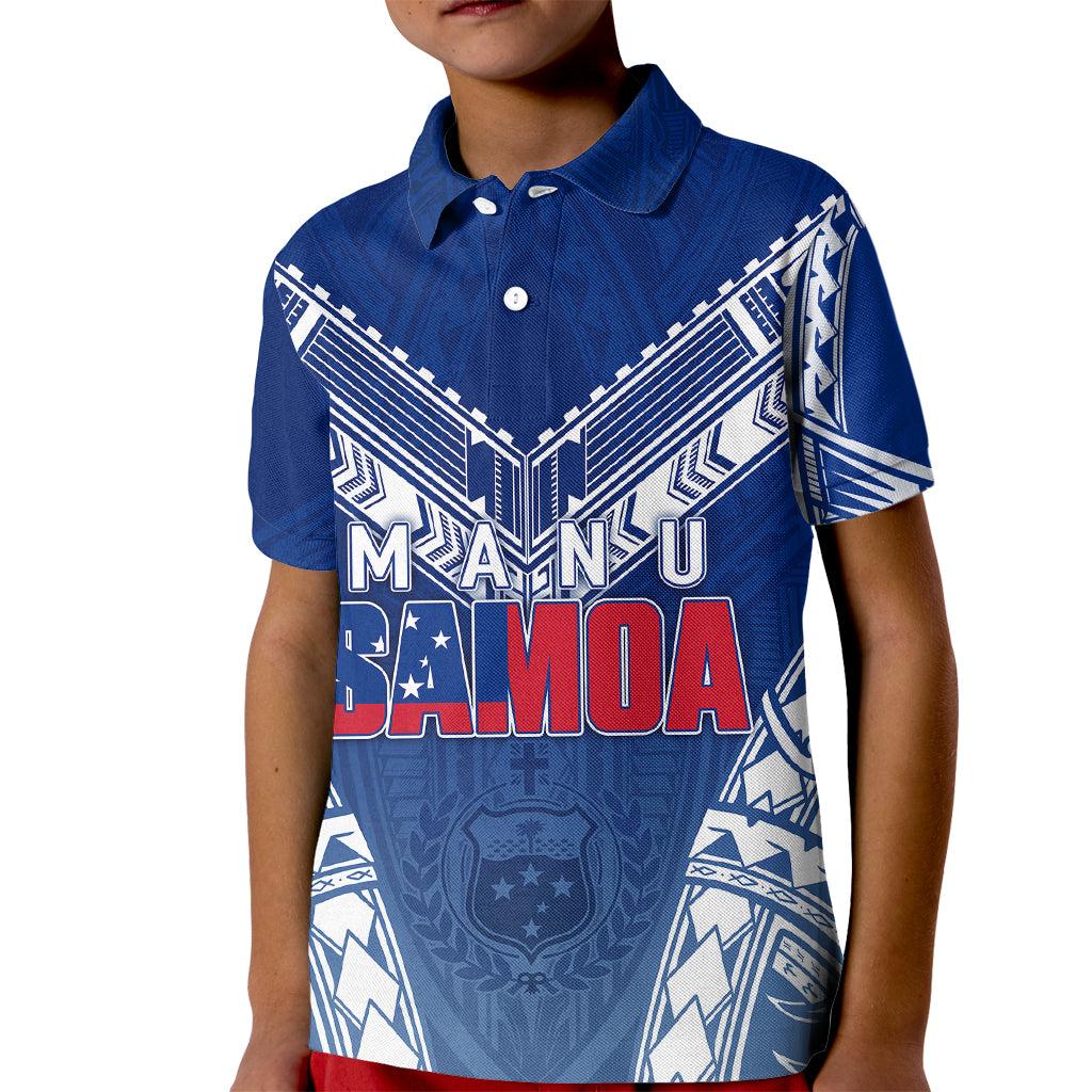 Custom Samoa Rugby Polo Shirt for Kid Manu Samoa Gradient Blue - Wonder Print Shop