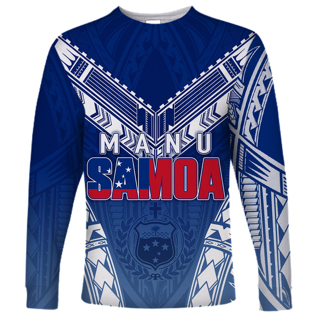 Personalised Samoa Rugby Long Sleeve Shirt Manu Samoa Gradient Blue - Wonder Print Shop