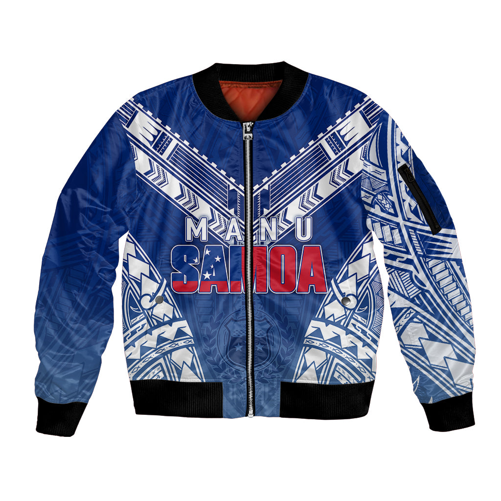 Personalised Samoa Rugby Sleeve Zip Bomber Jacket Manu Samoa Gradient Blue - Wonder Print Shop