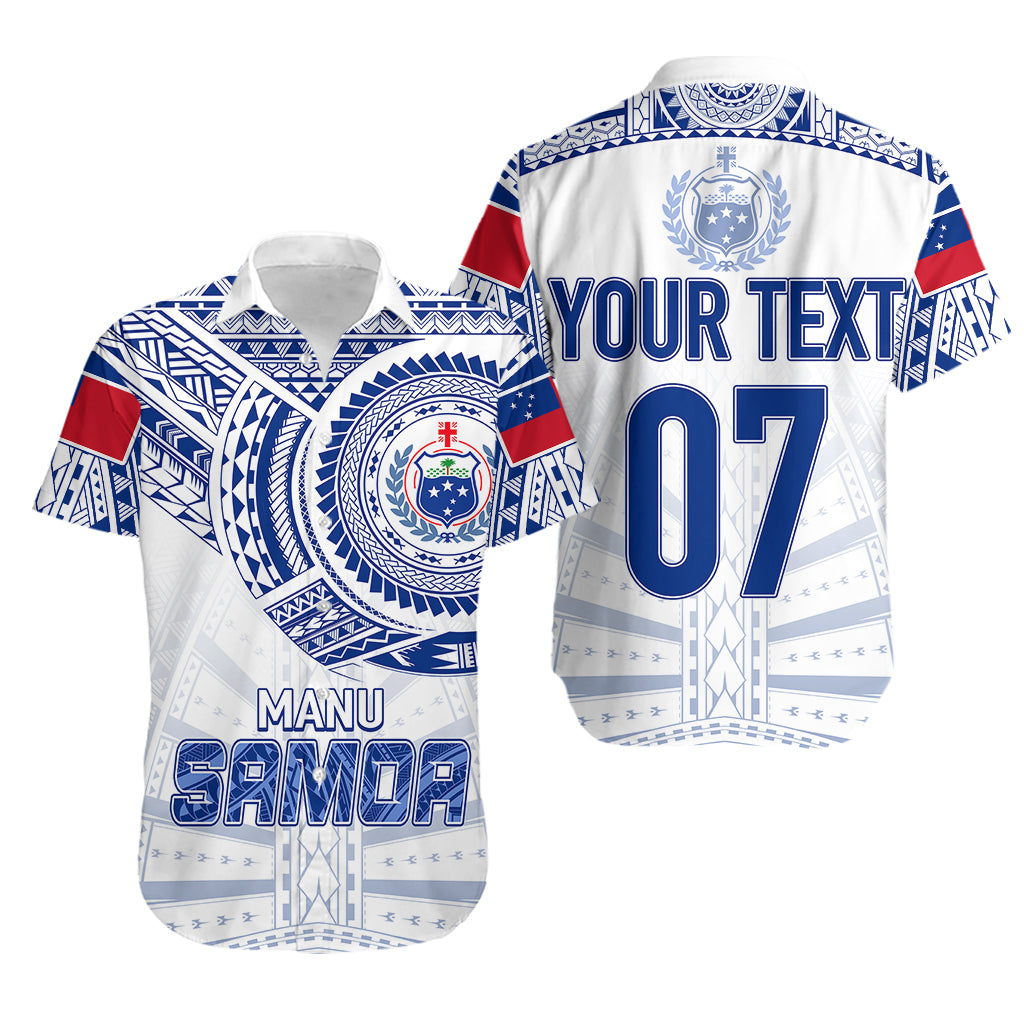 Personalised Samoa Rugby Hawaiian Shirt Manu Samoa Gradient White - Wonder Print Shop