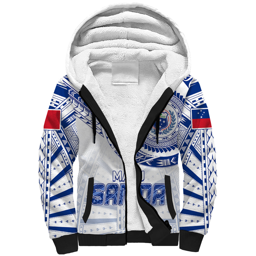 Personalised Samoa Rugby Sherpa Hoodie Manu Samoa Gradient White - Wonder Print Shop