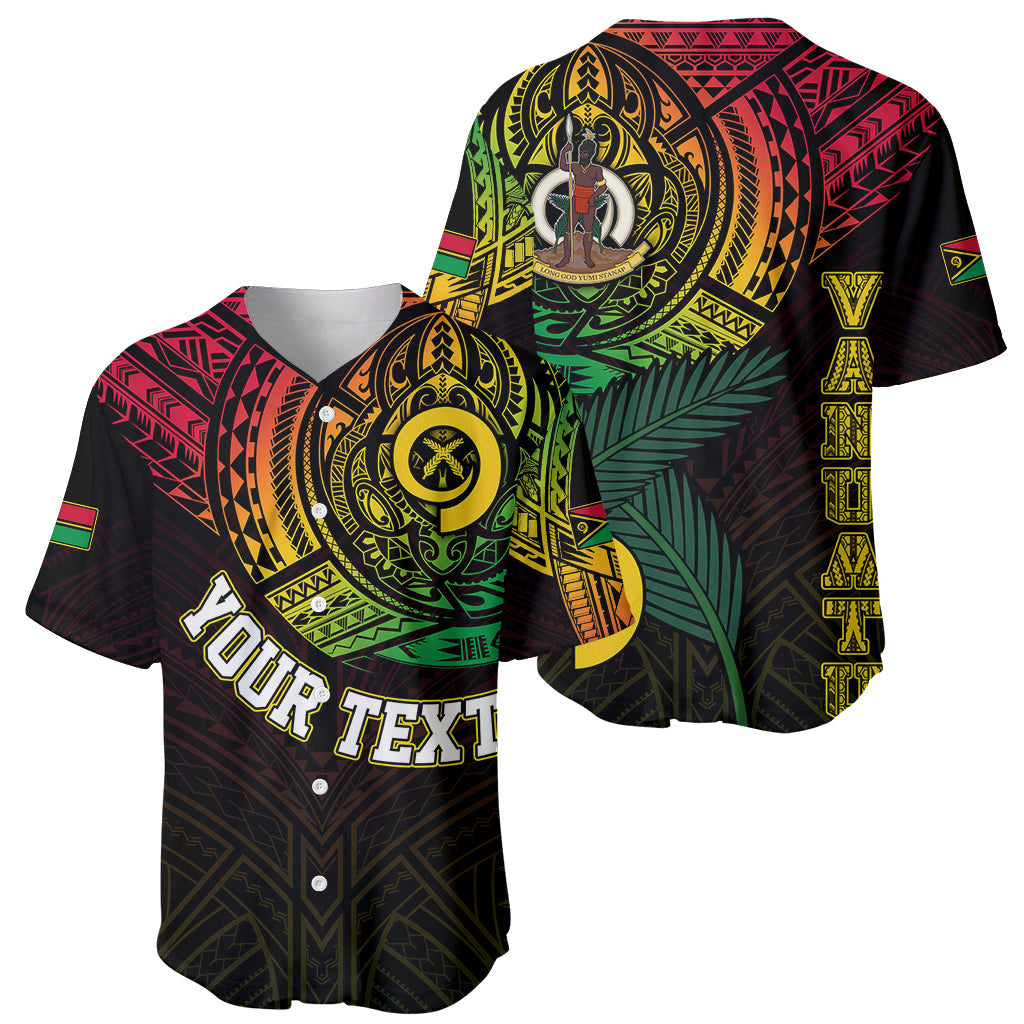 Black baseball jersey with Vanuatu-inspired tribal pattern, button placket, bold chest crest