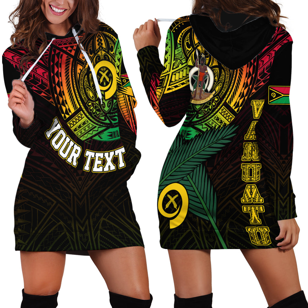 Personalised Vanuatu Hoodie Dress Turtle Chest Tattoo Flag Color - Wonder Print Shop