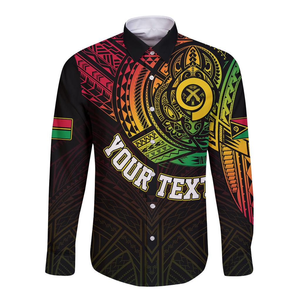 Personalised Vanuatu Long Sleeve Button Shirt Turtle Chest Tattoo Flag Color - Wonder Print Shop