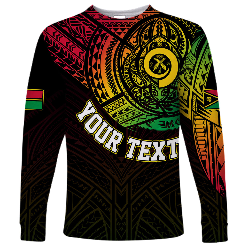 Personalised Vanuatu Long Sleeve Shirt Turtle Chest Tattoo Flag Color - Wonder Print Shop